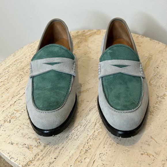 Patrick Michael Green and Gray Suede Loafers Women's Size 8 - Picture 1 of 14